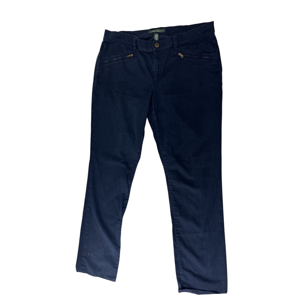 Lauren Ralph Lauren Navy Blue Straight Leg Pants Gold Zipper Accent Size 12